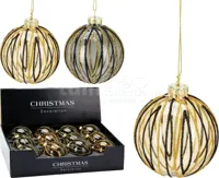 Kerstbal Glitter Stripes Glas Ø8cm Assorti 1st - thumbnail