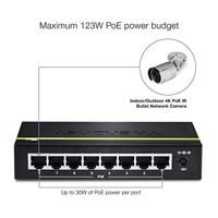 TRENDnet TPE-TG80G 8-poorts Gigabit PoE + -switch 8 x Gigabit PoE + poorten, 123 W PoE prestatiebudget, desktop ethernet-netwerkschakelaar, metaal - thumbnail