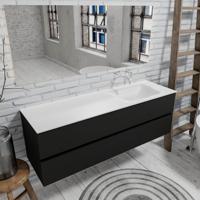 Zaro Valencia mat zwart badmeubel 150cm met Solid Surface wastafel zonder kraangat spoelbak rechts 2 lades - thumbnail
