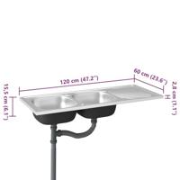 Gootsteen dubbele bak 1200x600x155 mm roestvrij staal zilver - thumbnail