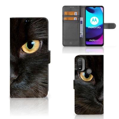 Motorola Moto E20 | E30 | E40 | Telefoonhoesje | Met pasjeshouder | Zwarte Kat