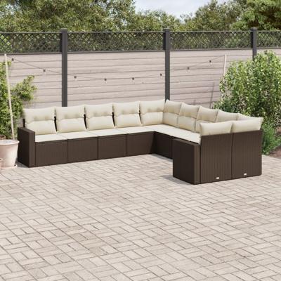 11-delige Loungeset met kussens poly rattan bruin - thumbnail