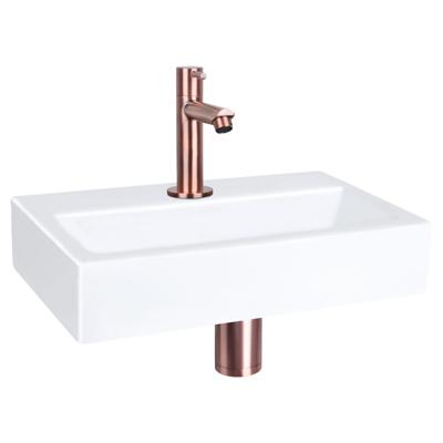 Differnz Flat fonteinset - 38x24x8cm - Rechthoek - 1 kraangat - Recht rose koperen kraan - Keramiek Wit SW21912/SW543211/SW705274/SW705490