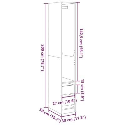 Kledingkast 30x50x200 cm bewerkt hout grijs sonoma eikenkleur