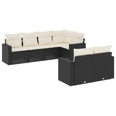 7-delige Loungeset met kussens poly rattan zwart - thumbnail