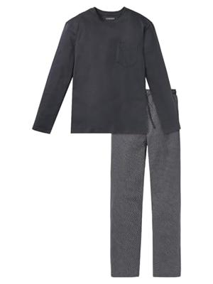 Heren pyjama extra lang - Grijs - NOS - Lange mannen nachtkleding - 100% katoen donkergrijs