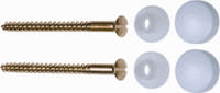 Toilet-bevesting m. 2 messing schroeven en 2 afdekkap wit - thumbnail