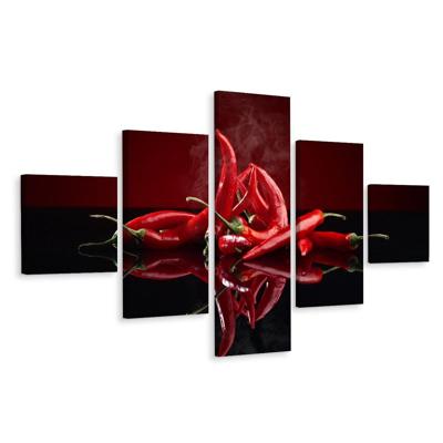 Schilderij - Rode Chilipepers, 5luik, Premium print