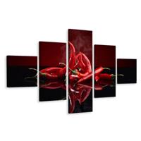 Schilderij - Rode Chilipepers, 5luik, Premium print - thumbnail