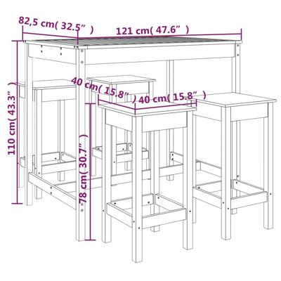 5-delige Tuinbarset massief grenenhout - thumbnail