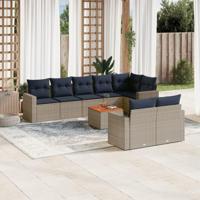 9-delige Loungeset met kussens poly rattan grijs - thumbnail