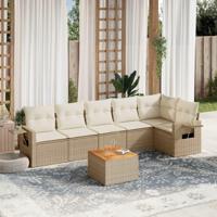 7-delige Loungeset met kussens poly rattan beige - thumbnail