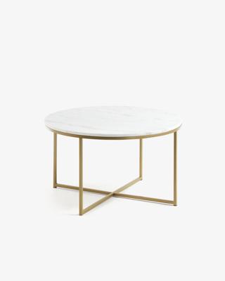 Kave Home Ronde salontafel 'Sheffield' Wit marmer / goud, Ø80cm