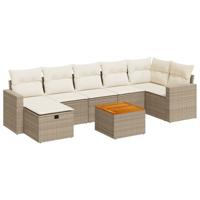 8-delige Loungeset met kussens poly rattan beige - thumbnail