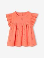 Geborduurde blouse van katoenen gaas voor meisjes koraal - thumbnail