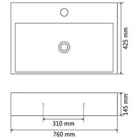 Wastafel met kraangat 76x42,5x14,5 cm keramiek zwart - thumbnail