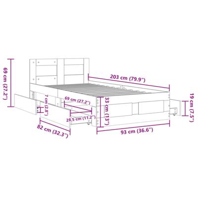 Bedframe met hoofdeinde bewerkt hout sonoma eiken 100x200 cm - thumbnail