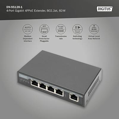 Digitus DN-95128-1 PoE-extender 1 GBit/s IEEE 802.3af (12.95 W), IEEE 802.3at (25.5 W), IEEE 802.3bt, IEEE 802.3af (15.4 W), IEEE 802.3at (30 W) Digitus DN-95128-1 PoE-extender 1 GBit/s IEEE 802.3af (12.95 W), IEEE 802.3at (25.5 W), IEEE 802.3bt, IEEE 802.3af (15.4 W), IEEE 802.3at (30 W)