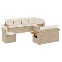 8-delige Loungeset met kussens poly rattan beige - thumbnail