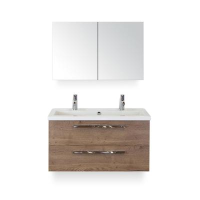 Seville Badmeubelset 100 cm - Tabacco - Wastafel Djazz 2 kraangaten - met Spiegelkast