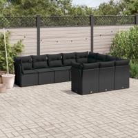 11-delige Loungeset met kussens poly rattan zwart - thumbnail