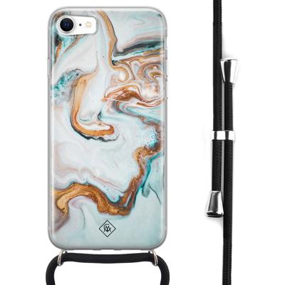 iPhone SE 2020 hoesje met koord - Marmer blauw goud