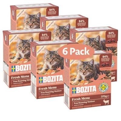 Bozita Sterilised natvoer-hapjes voor katten in gelei met hert, 6 stuks Tetra Pack 370 g kattenvoer zonder granen en suiker - kattenvoer met 7,5% proteïne en 5% vetgehalte, zonder genetische