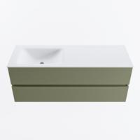 MONDIAZ VICA 130cm badmeubel onderkast Army 2 lades. Wastafel CLOUD links zonder kraangat, kleur Talc. - thumbnail