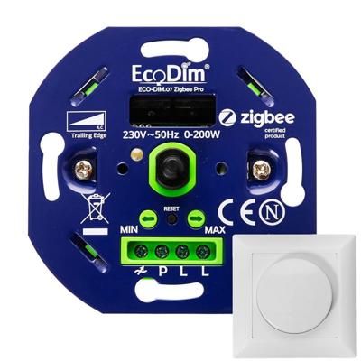 Smart LED Dimmer Zigbee Inbouw - 0-250W - Geschikt voor fase aan- en afsnijding - Incl. wit frame en draaiknop - Min./Max. Instelbaar - ECO-DIM.07.Zigbee