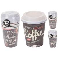 Basic Papieren beker met plastic deksel 6 stuks verschillende kleuren - thumbnail