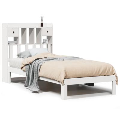 Bed met boekenkast zonder matras grenenhout wit 75x190 cm - thumbnail