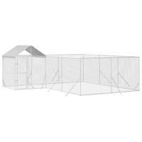 Hondenkennel met dak 6x6x2,5 m gegalvaniseerd staal zilver - thumbnail