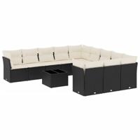 11-delige Loungeset met kussens poly rattan zwart - thumbnail