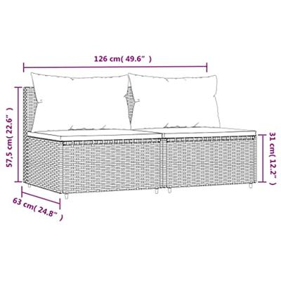 Tuinmiddenbanken met kussens 2 st poly rattan zwart - thumbnail