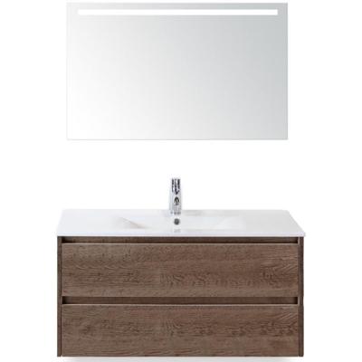 Dante Badmeubelset 100 cm - Tabacco - Keramische Wastafel Wit Enjoy met Sence Spiegel