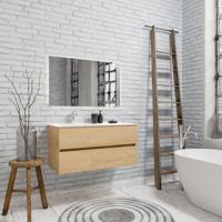 Zaro Valencia Solid Surface badmeubel 100cm licht eiken 1 kraangat spoelbak links met 2 lades - thumbnail