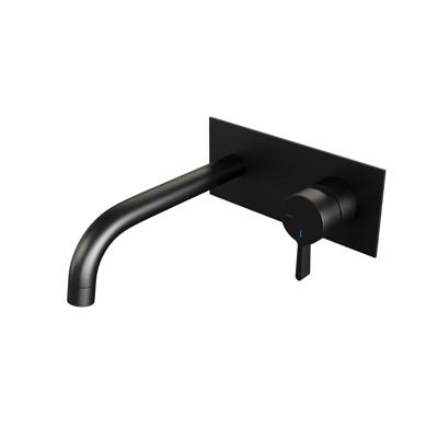 Brauer Black Edition Wastafelmengkraan inbouw - gebogen uitloop links - hendel middel dik - afdekplaat - model E 1 - mat zwart 5-S-004-B1