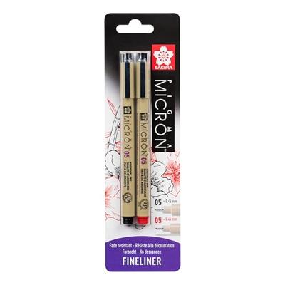 Sakura blisterkaart pigma micron 05 0,45 mm zwart, rood, 2st. Sakura blisterkaart pigma micron 05 0,45 mm zwart, rood, 2st.