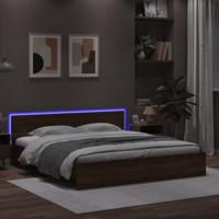 Bedframe met hoofdeinde en LED bruin eikenkleur 200x200 cm - thumbnail