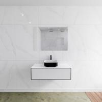 Badkamermeubelset Mondiaz LAGOM 100 cm Topblad met Gecentreerde Wastafel Solid Surface Opzetkom Binx met 1 Kraangat Mat Zwart (1 lade) - thumbnail