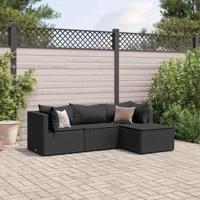4-delige Loungeset met kussens poly rattan zwart - thumbnail