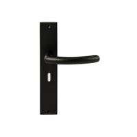 Hardbrass Deurkruk Helsinki op rechthoekig langschild sleutelgat 56mm - zwart - thumbnail