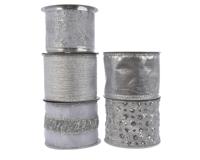 3 stuks! Kerst Lint polyester draad l270 cm en b6.3 cm zilver Decoris - Decoris - thumbnail