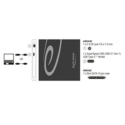 DeLOCK Externe behuizing voor Ultra Slim SATA Drives 9.5 mm > USB Type-C female