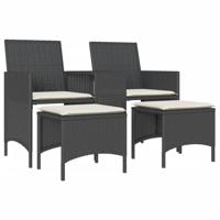 Tuinbank 2-zits met tafel en voetenbanken poly rattan zwart - thumbnail