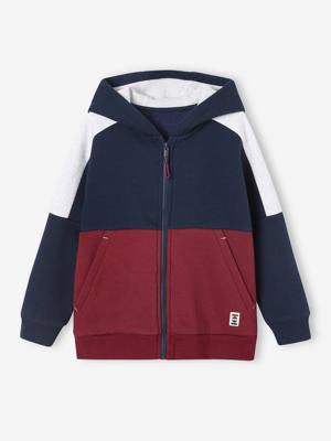 Sportieve sweater met rits en capuchon, colourblock effect, jongens bordeauxrood Sportieve sweater met rits en capuchon, colourblock effect, jongens bordeauxrood
