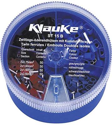 Klauke ST15B Assortiment dubbele adereindhulzen 0.75 mm², 1 mm², 1.5 mm², 2.5 mm² Deels geïsoleerd Grijs, Rood, Zwart, Blauw 200 onderdelen