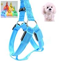 Dubbelzijdig LED licht huisdier harnas nylon kat hond borstriem leiband maat: S (blauw) - thumbnail