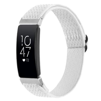 By Qubix - Compatible met Fitbit Inspire 2 Elastische solo loop nylon bandje - Wit - Compatible fitbit bandje