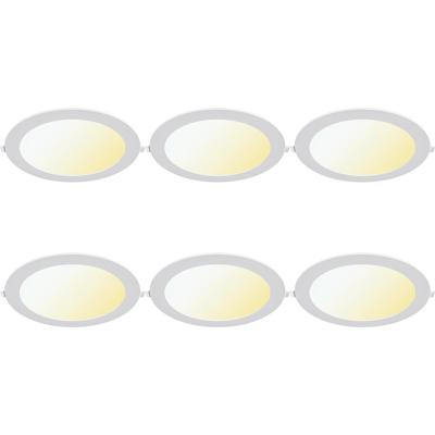 LED Downlight Inbouwspot - LED Paneel Slim 6 Stuks - Brinton Thin - 24W 2400lm 120° Bundelhoek - Aanpasbare Lichtkleur 3000K-4000K-6500K - IP40 - Rond - Wit - Ø298mm Buitenmaat - Ø275mm Zaagmaat